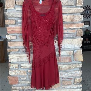 Alex Evenings Red Party dress size 8 floral beaded